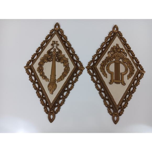 Homco 70s Gold Diamond Shape Wall Decor Mid Century Plaques Hollywood Regency - Picture 1 of 8
